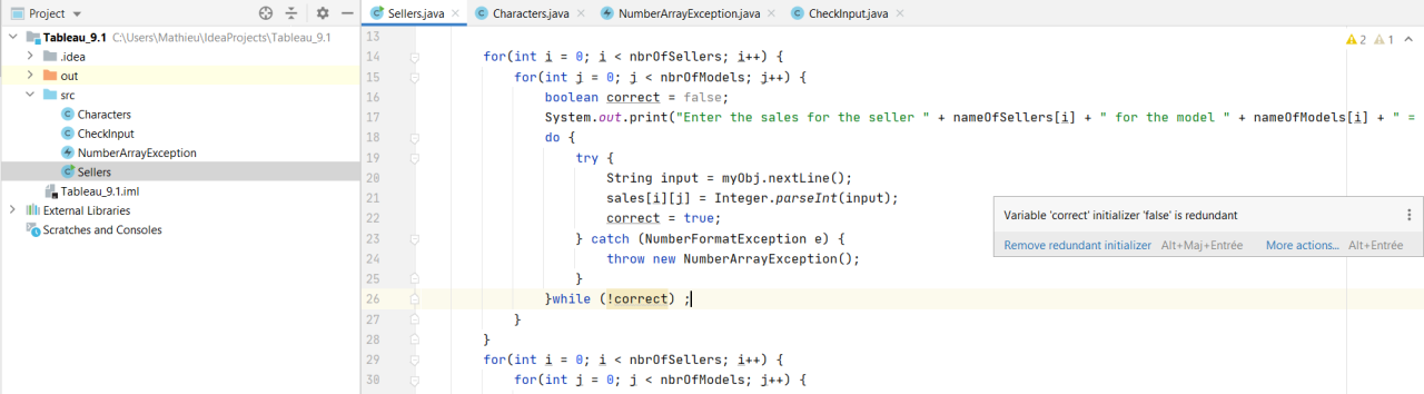 Java - Try / Catch In A Do-While Loop To Check User Input (Array) - Wrong  Boolean Initialization And Position - Stack Overflow